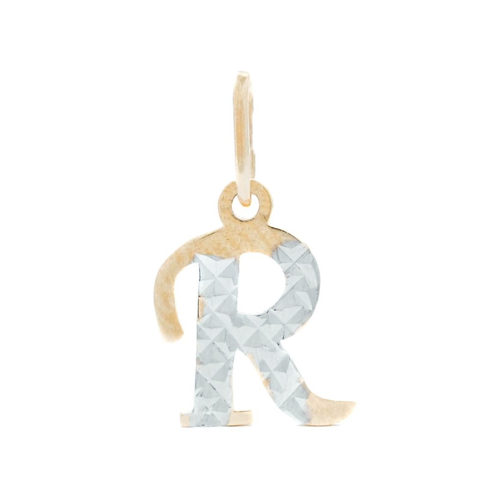 Rausvo ir balto aukso pakabukas „R“