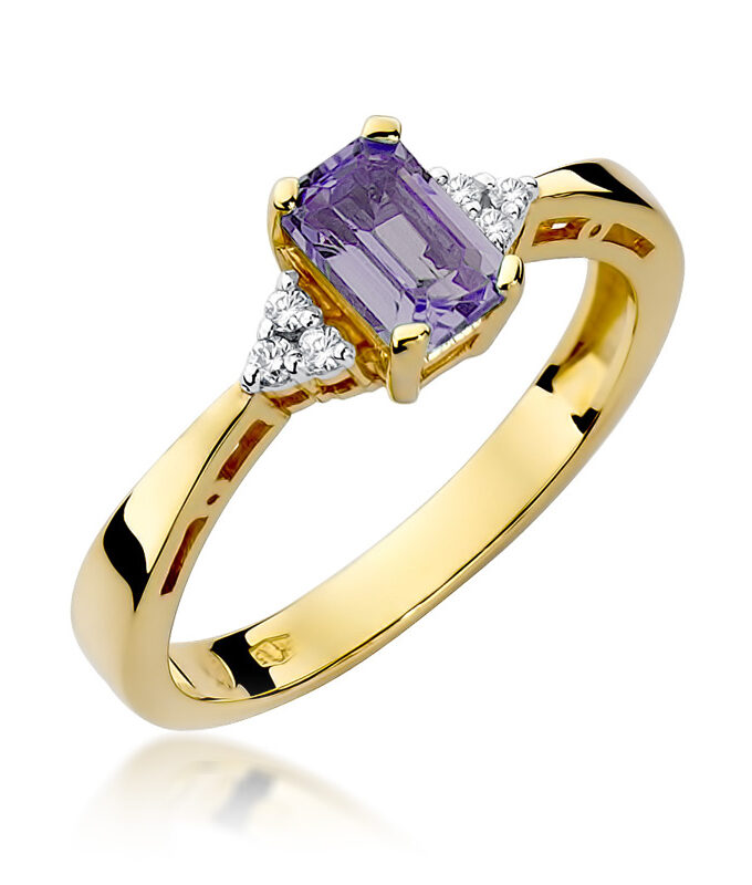 Auksinis žiedas su Ametistu ir deimantais