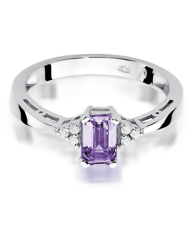 Auksinis žiedas su Ametistu ir deimantais