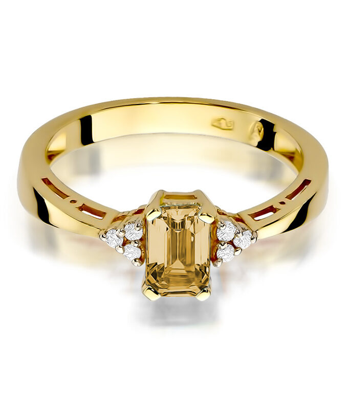 Auksinis žiedas su Citrinu ir deimantais