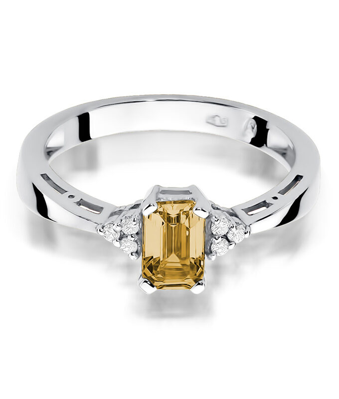 Auksinis žiedas su Citrinu ir deimantais