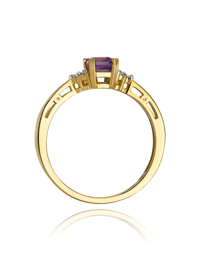 Auksinis žiedas su Ametistu ir deimantais
