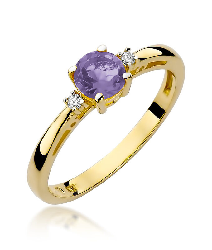 Auksinis žiedas su Ametistu ir deimantais