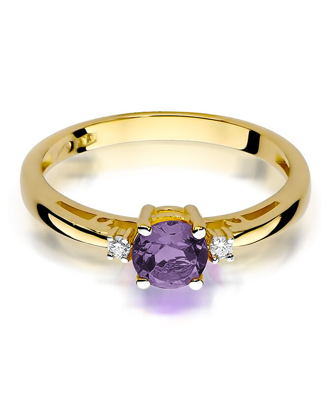 Auksinis žiedas su Ametistu ir deimantais