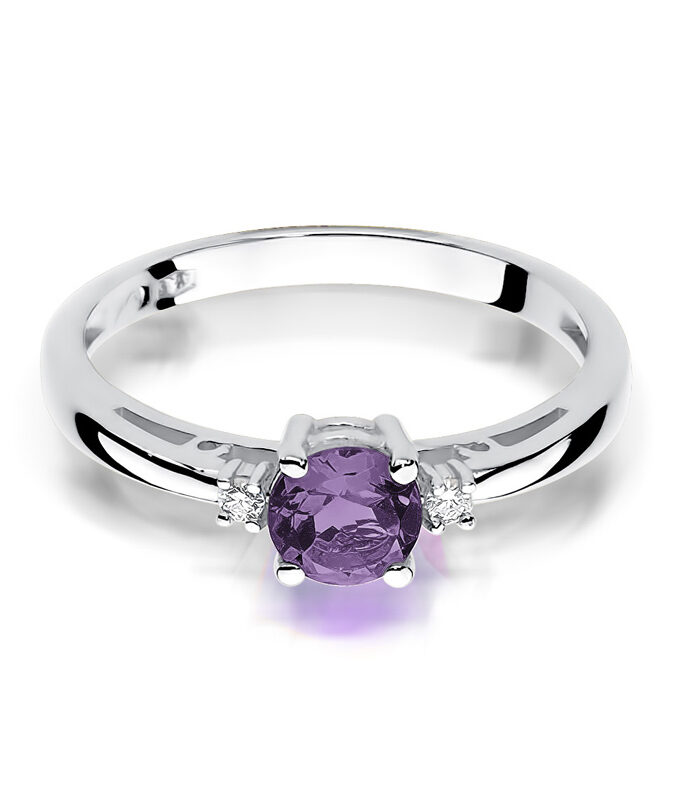 Auksinis žiedas su Ametistu ir deimantais