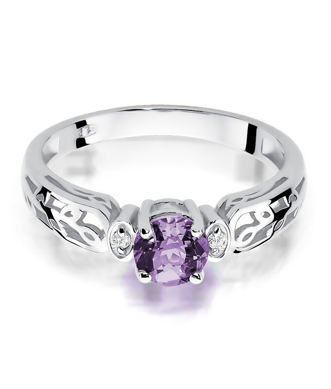 Auksinis žiedas su Ametistu ir deimantais