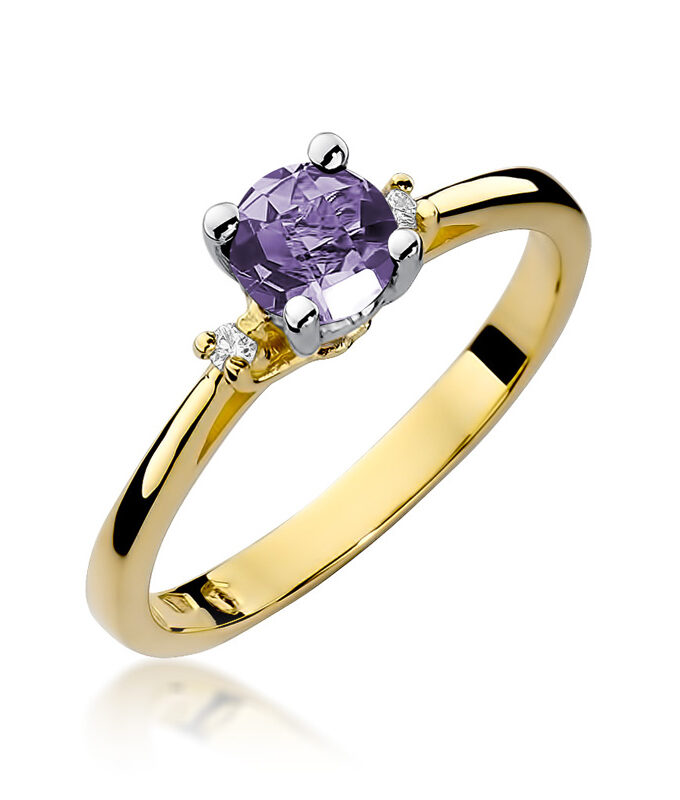 Auksinis žiedas su Ametistu ir deimantais