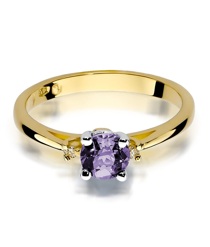 Auksinis žiedas su Ametistu ir deimantais