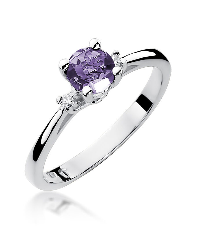 Auksinis žiedas su Ametistu ir deimantais