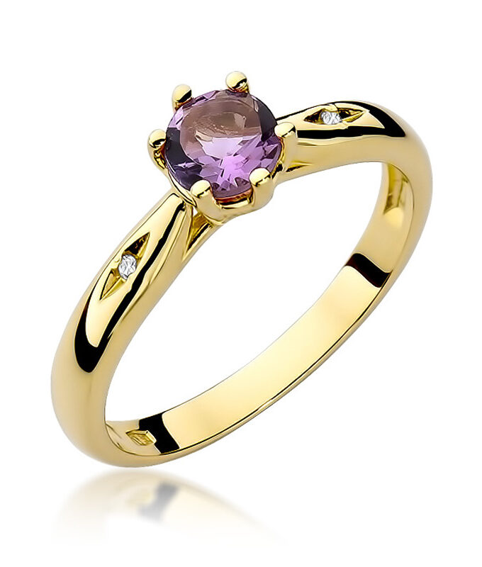 Auksinis žiedas su Amestitu ir deimantais