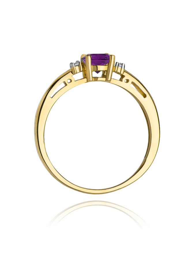 Auksinis žiedas su Ametistu ir deimantais