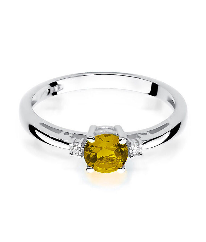 Auksinis žiedas su Citrinu ir deimantais