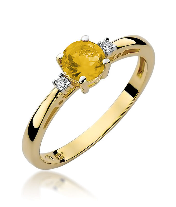 Auksinis žiedas su Citrinu ir deimantais
