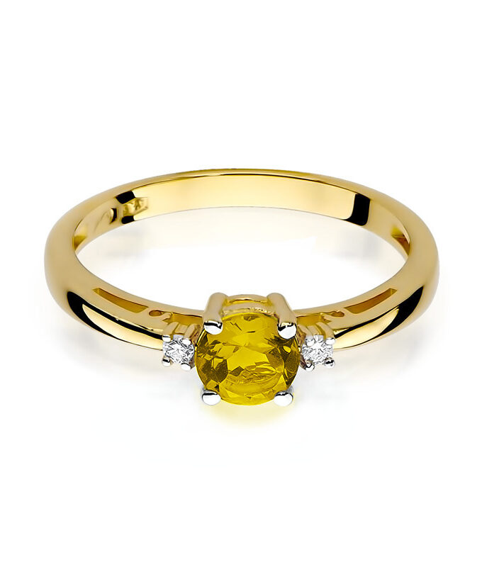 Auksinis žiedas su Citrinu ir deimantais