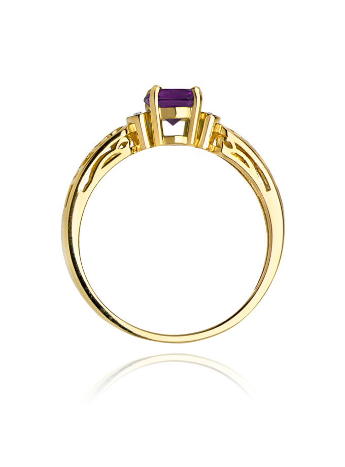 Auksinis žiedas su Ametistu ir deimantais