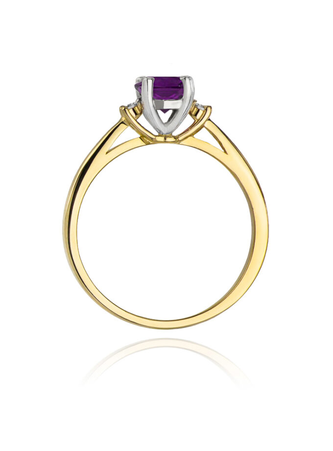 Auksinis žiedas su Ametistu ir deimantais