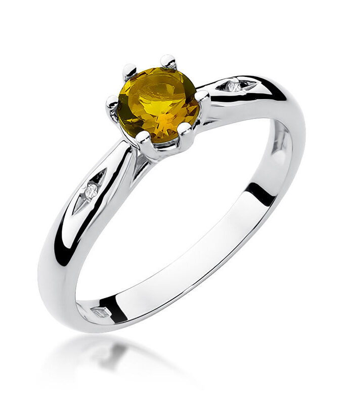 Auksinis žiedas su Citrinu ir deimantais