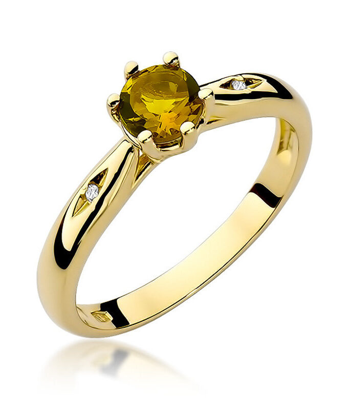 Auksinis žiedas su Citrinu ir deimantais