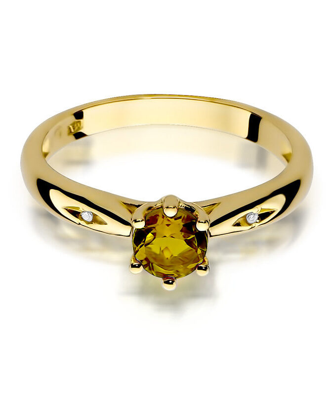 Auksinis žiedas su Citrinu ir deimantais
