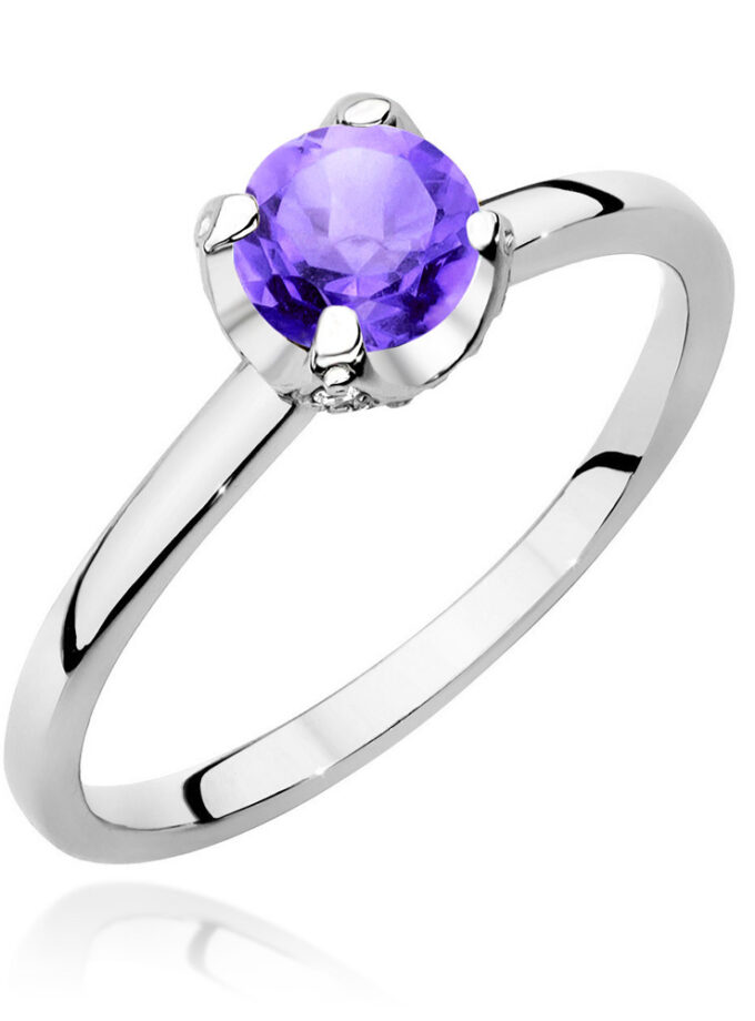 Auksinis žiedas su Ametistu ir deimantais