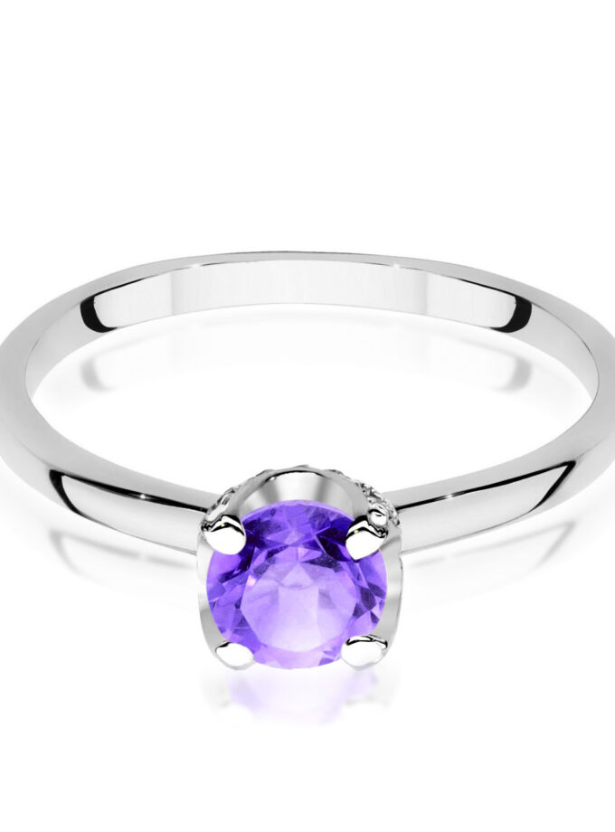 Auksinis žiedas su Ametistu ir deimantais