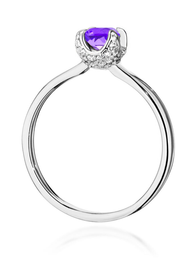 Auksinis žiedas su Ametistu ir deimantais