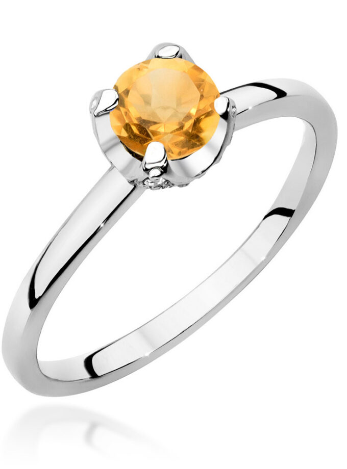 Auksinis žiedas su Citrinu ir deimantais