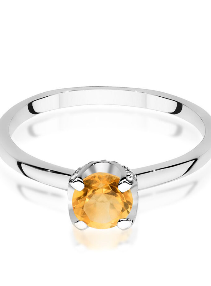 Auksinis žiedas su Citrinu ir deimantais