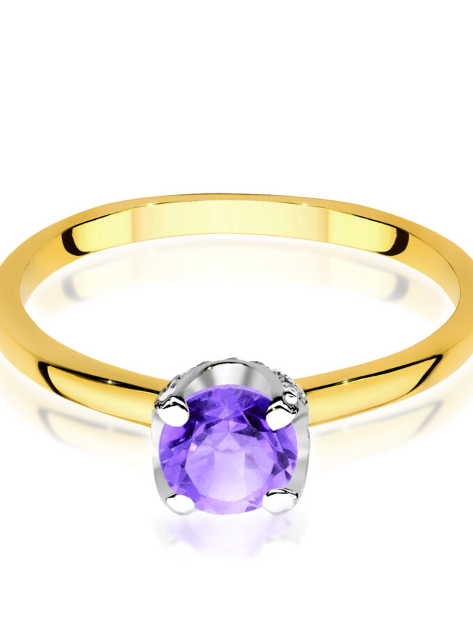 Auksinis žiedas su Ametistu ir deimantais