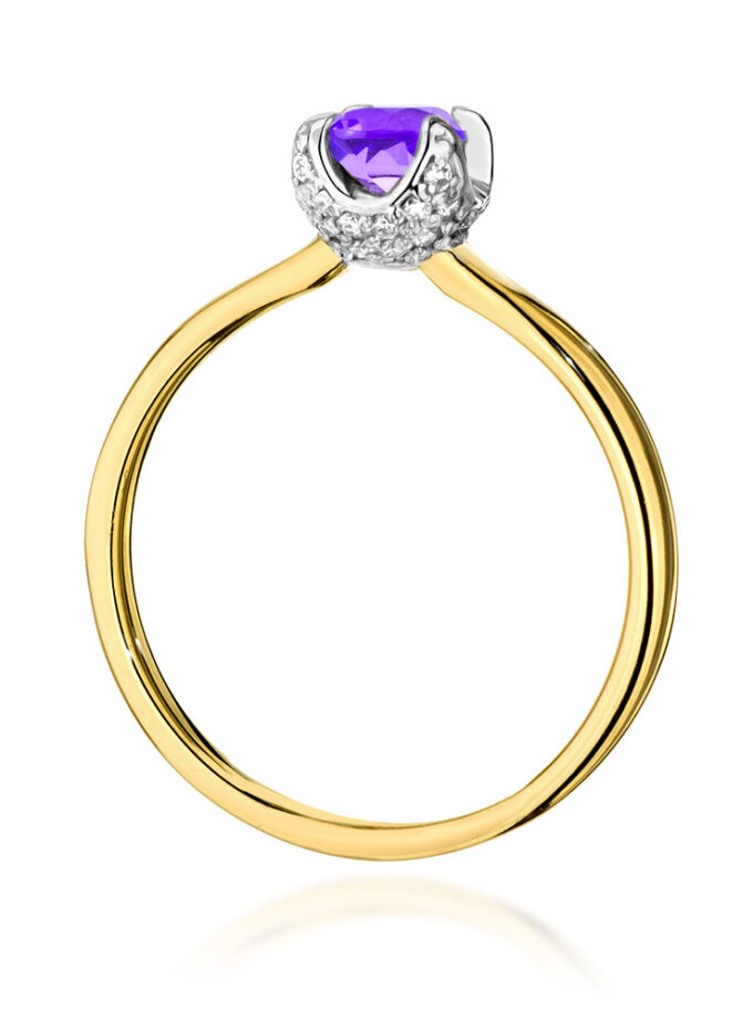 Auksinis žiedas su Ametistu ir deimantais