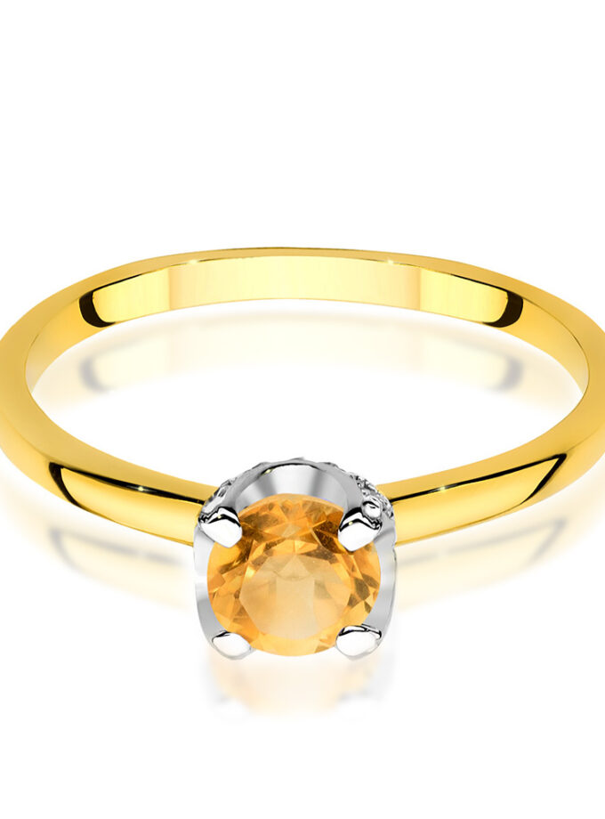 Auksinis žiedas su Citrinu ir deimantais