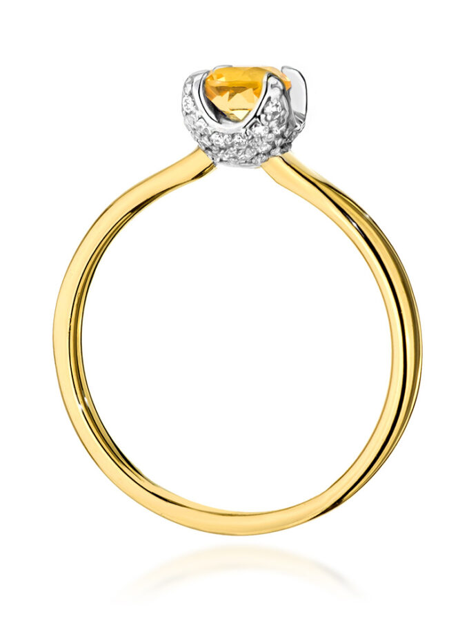 Auksinis žiedas su Citrinu ir deimantais