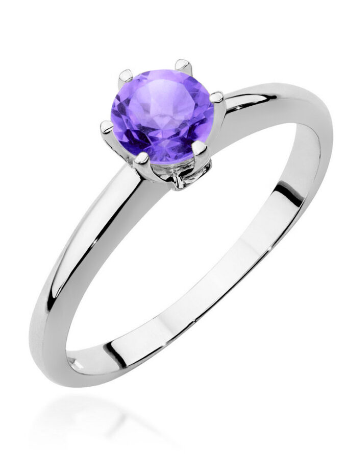 Auksinis žiedas su Amestitu ir deimantais