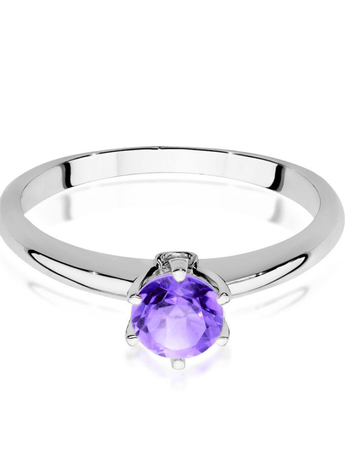 Auksinis žiedas su Amestitu ir deimantais