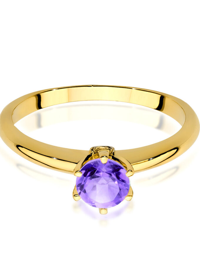 Auksinis žiedas su Amestitu ir deimantais