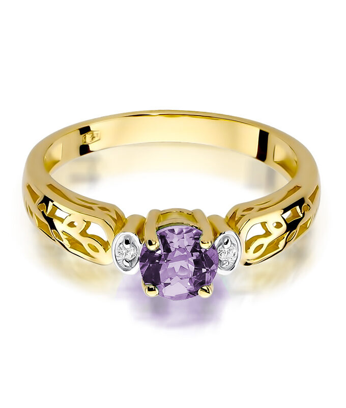 Auksinis žiedas su Ametistu ir deimantais